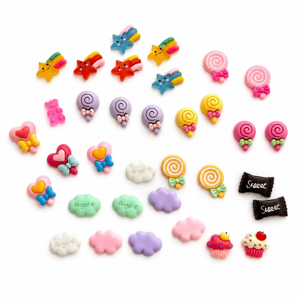 34pc Kawaii Flat Back Charms Candy Stars Clouds Cupcakes DIY Crocs Craft Lot